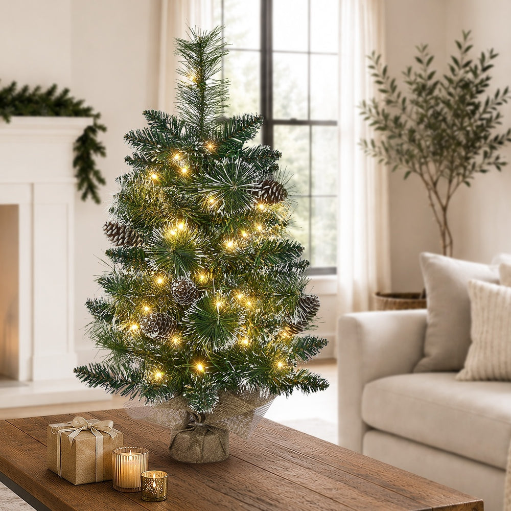 Tinseltown Mini LED Christmas Tree Faux Pine Cones 60cm Green