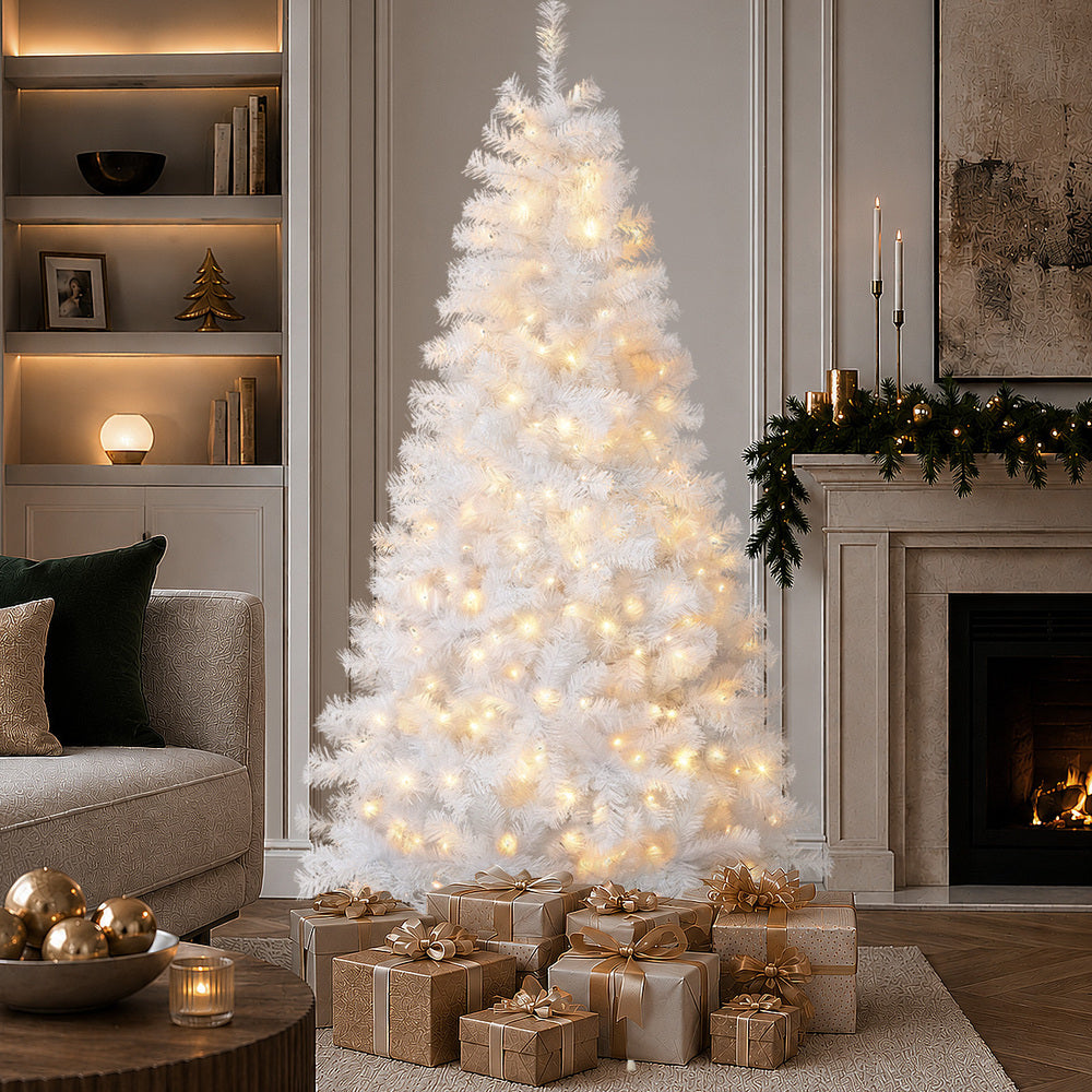 White LED Christmas Tree 2.1M 7FT, 950 Tips, 8 Modes, PVC Set