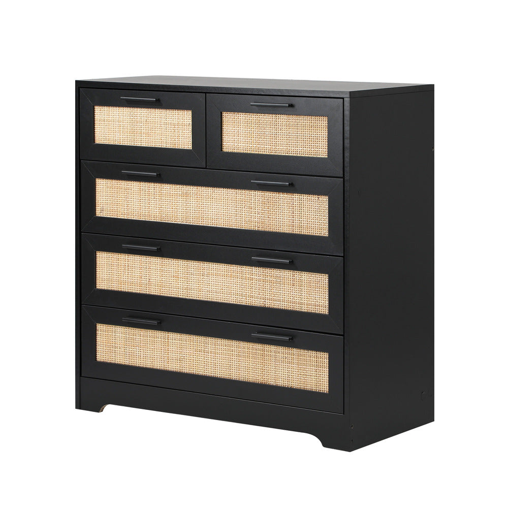 5 Chest of Drawers Dresser Rattan Black