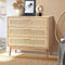 Oikiture 3‑Drawer Chest – Natural Wood, Rattan Front, Storage Cabinet 80cm