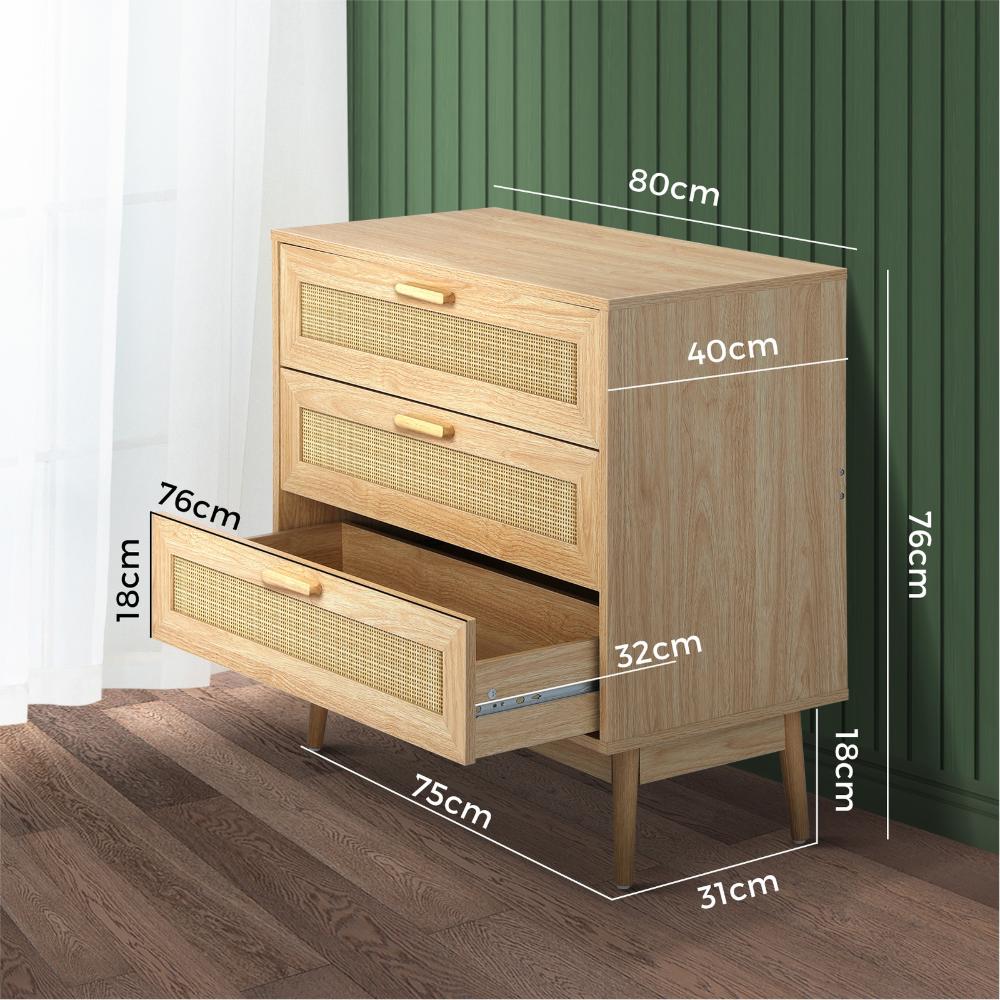 3 Chest of Drawers Clothes Storage Rattan