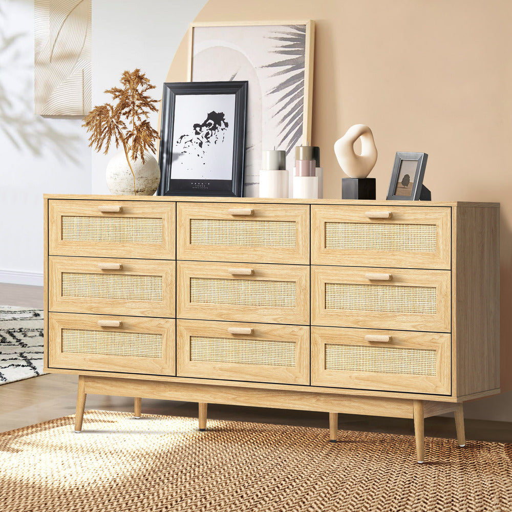 9 Chest of Drawers Rattan Lowboy Wooden