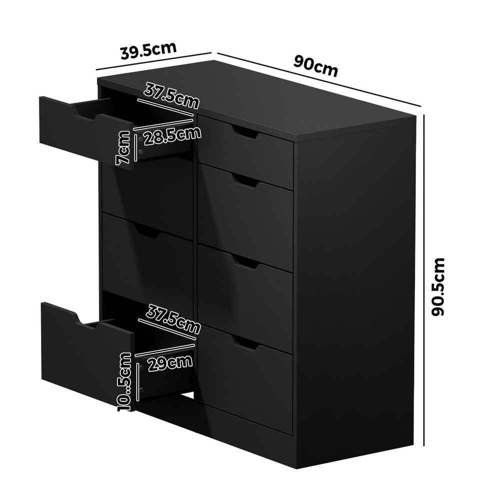 8 Chest of Drawers Tallboy Cabinet Bedroom Storage Black