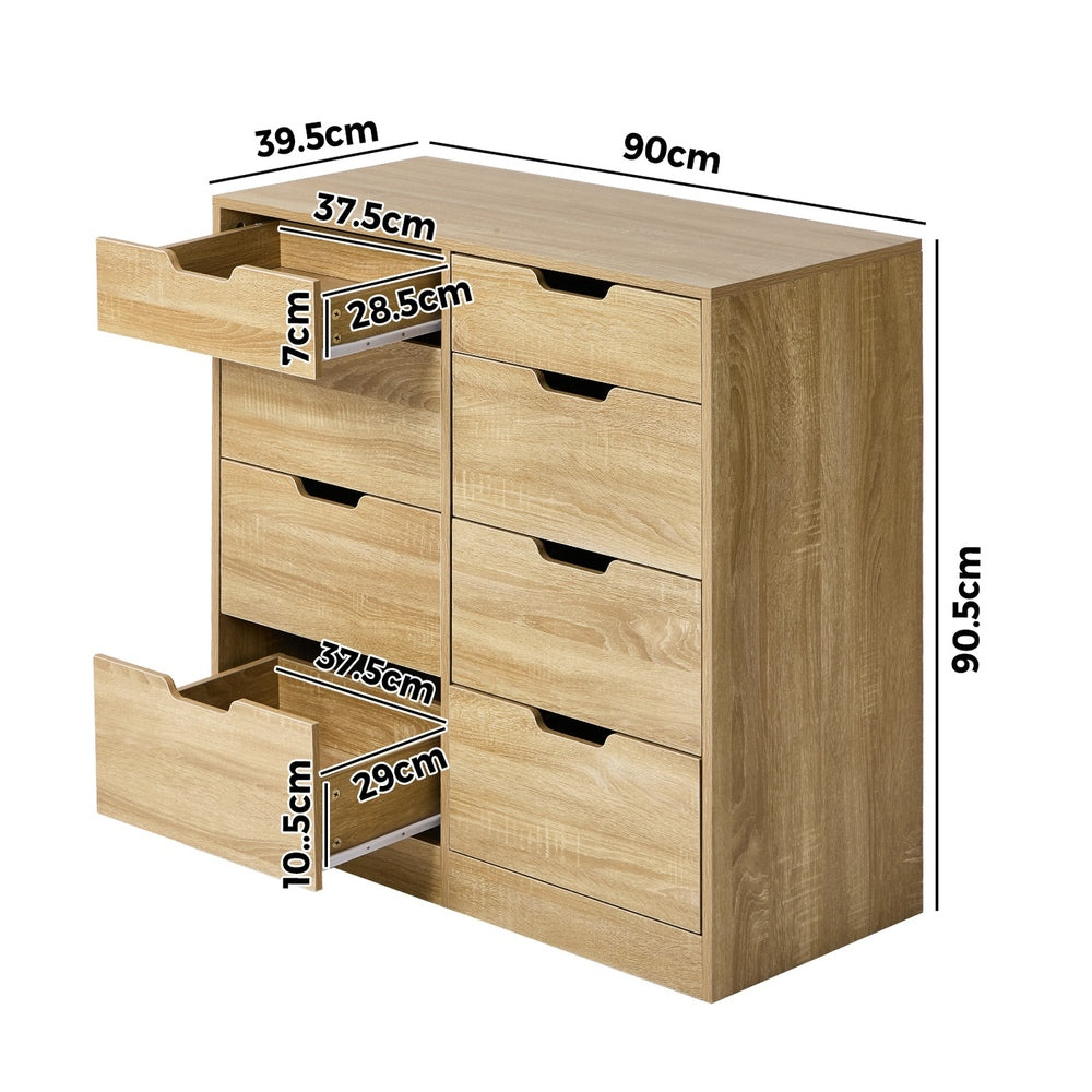 8 Chest of Drawers Tallboy Cabinet Bedroom Storage Natural