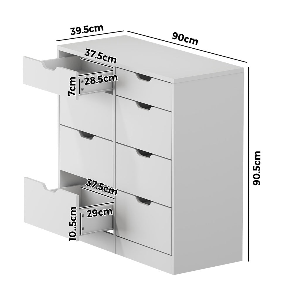 8 Chest of Drawers Tallboy Cabinet Bedroom Storage White