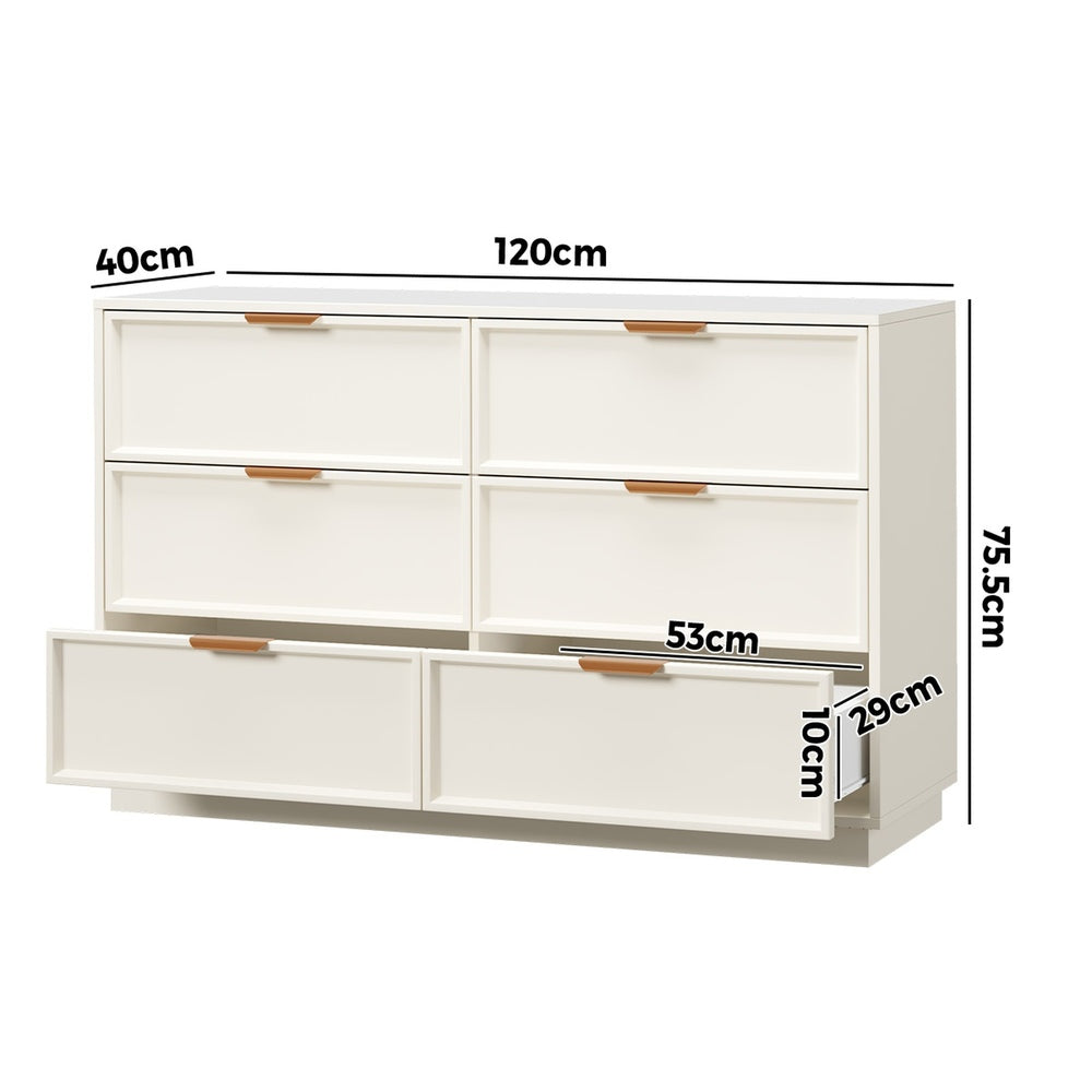 Oikiture 6 Chest of Drawer Lowboy Dresser Metal Handle Creamy White