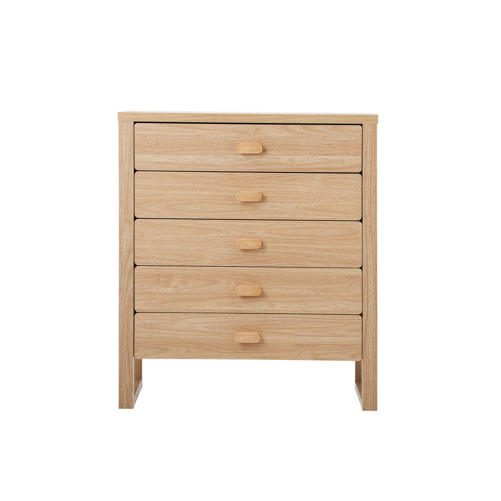 Chest of Drawers 5‑Drawer Tallboy – Natural Woodgrain Bedroom Storage