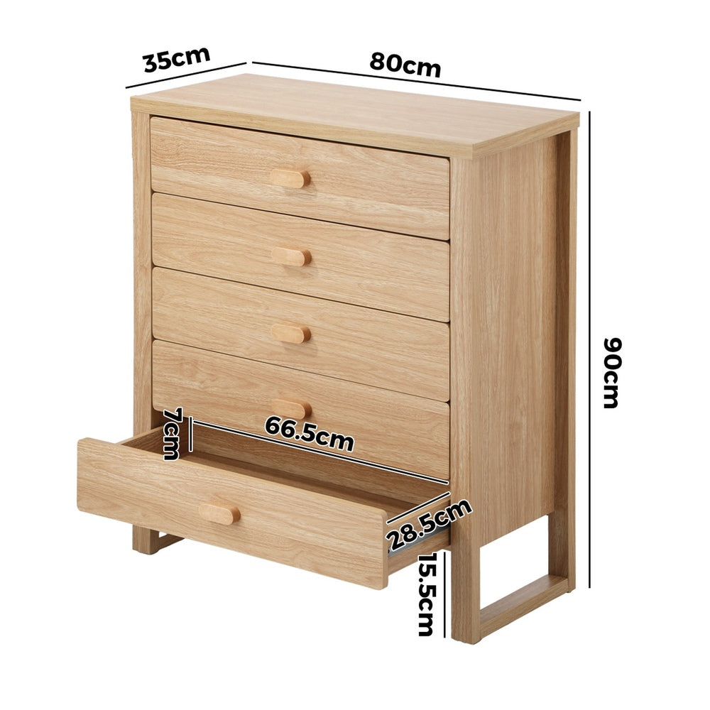 Chest of Drawers 5‑Drawer Tallboy – Natural Woodgrain Bedroom Storage