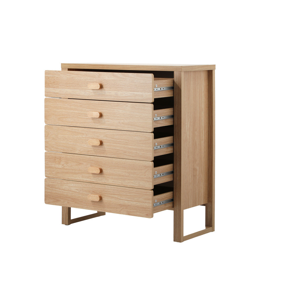 Chest of Drawers 5‑Drawer Tallboy – Natural Woodgrain Bedroom Storage