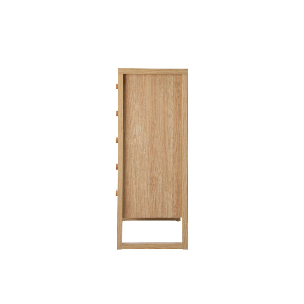 Chest of Drawers 5‑Drawer Tallboy – Natural Woodgrain Bedroom Storage