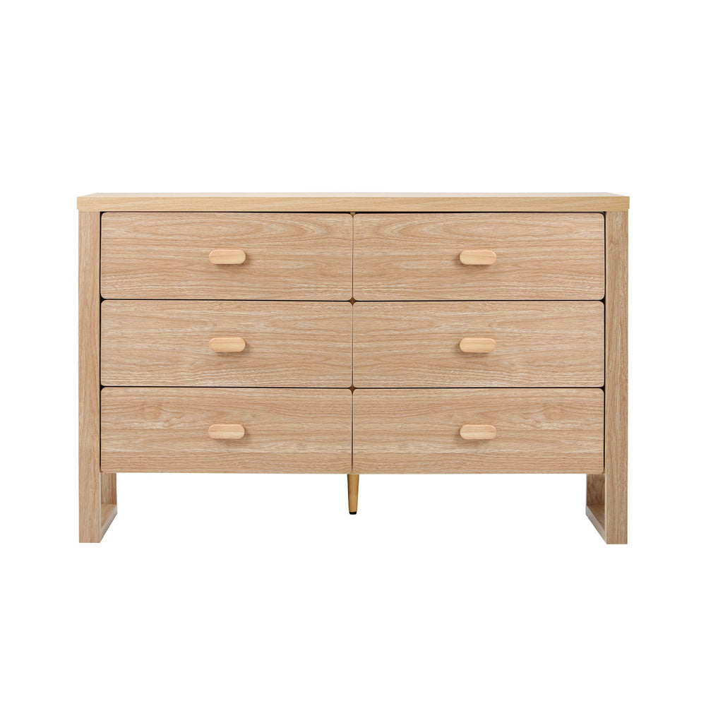 Oikiture Chest of Drawers 6‑Drawer – Lowboy Storage Cabinet Natural Wood Look