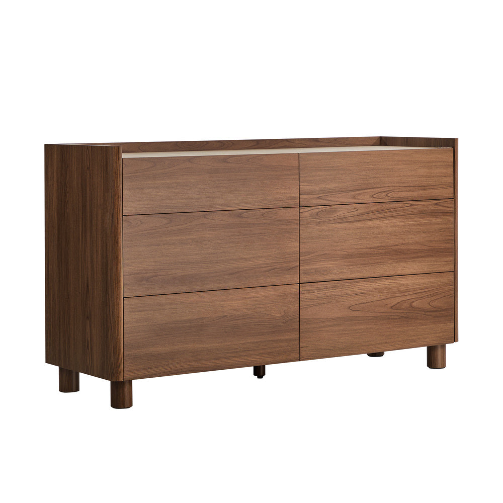Oikiture 6 Drawer Chest of Drawers Storage Cabinet Handle-Free Walnut