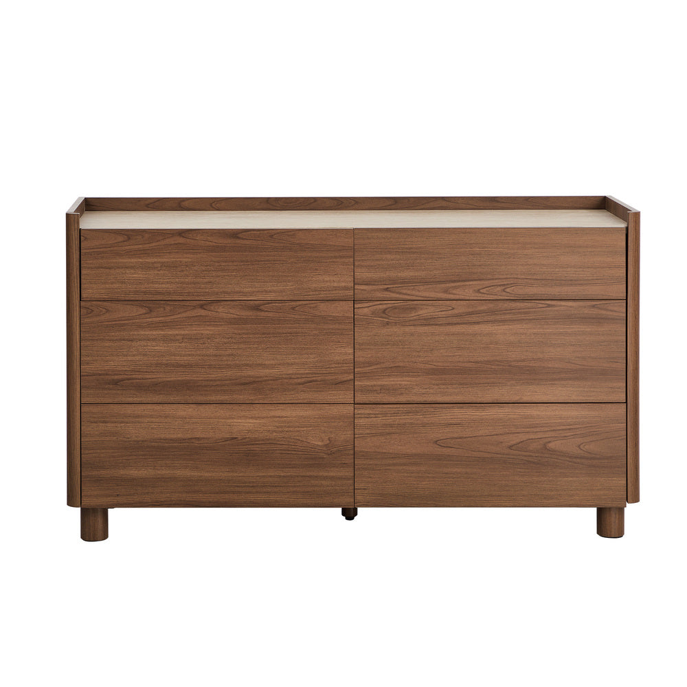 Oikiture 6 Drawer Chest of Drawers Storage Cabinet Handle-Free Walnut