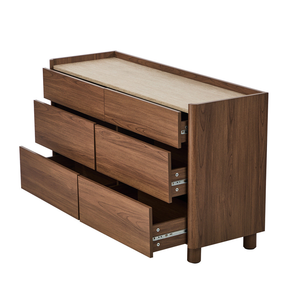 Oikiture 6 Drawer Chest of Drawers Storage Cabinet Handle-Free Walnut