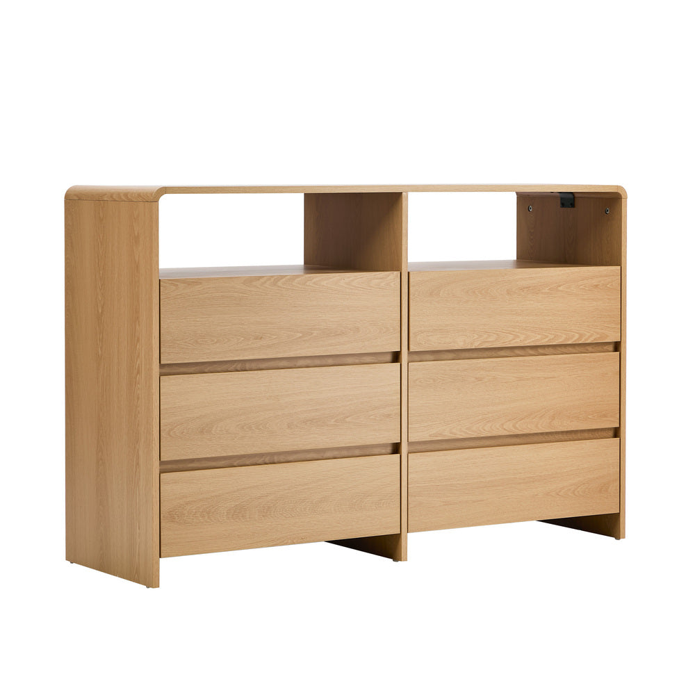 6 Chest Of Drawers Dresser with 2 Open Shelves Natural