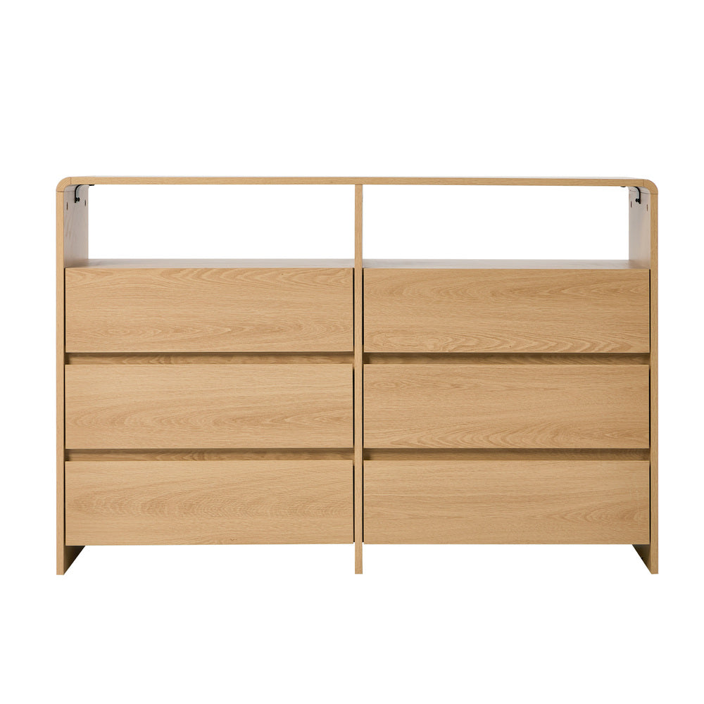 6 Chest Of Drawers Dresser with 2 Open Shelves Natural