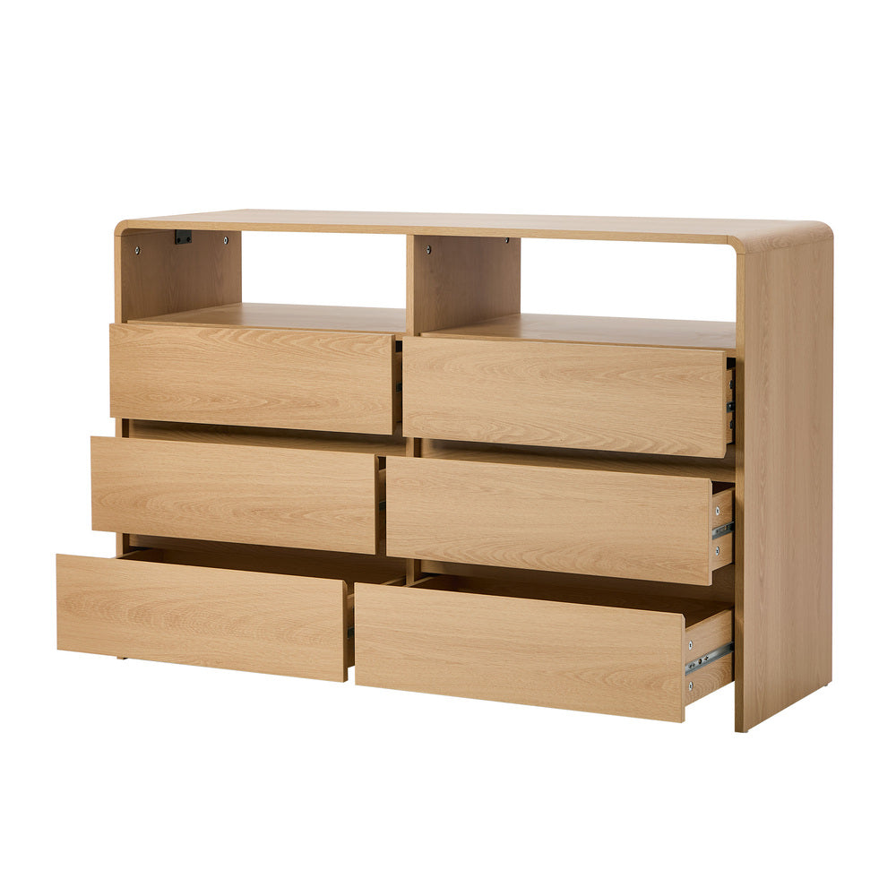 6 Chest Of Drawers Dresser with 2 Open Shelves Natural