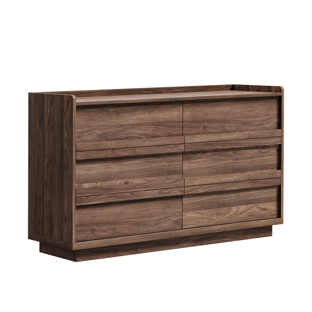 6 Chest Of Drawers Lowboy Handle-Free Storage Walnut