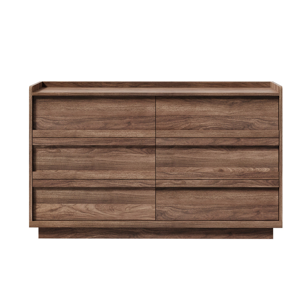 6 Chest Of Drawers Lowboy Handle-Free Storage Walnut
