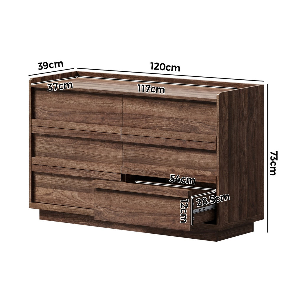 6 Chest Of Drawers Lowboy Handle-Free Storage Walnut