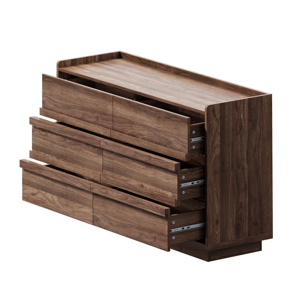 6 Chest Of Drawers Lowboy Handle-Free Storage Walnut