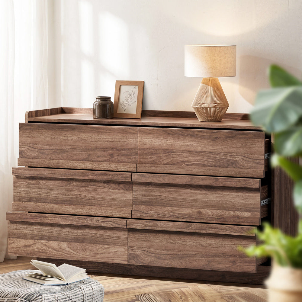 6 Chest Of Drawers Lowboy Handle-Free Storage Walnut
