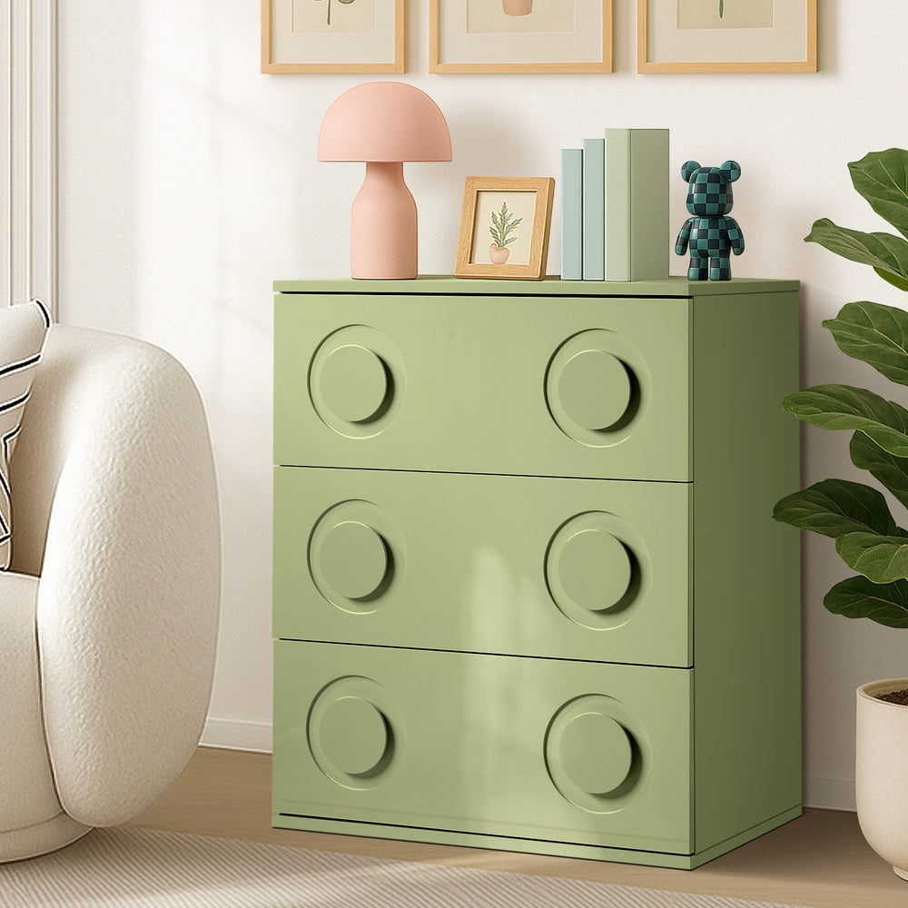 3 Chest of Drawers Cabinet Bedroom Dresser Night Stand Green