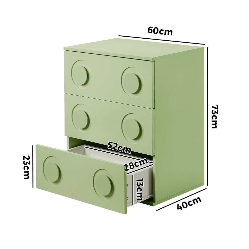 3 Chest of Drawers Cabinet Bedroom Dresser Night Stand Green
