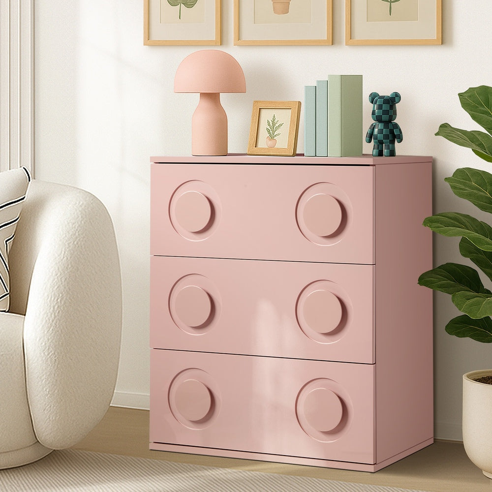 3 Chest of Drawers Cabinet Bedroom Dresser Night Stand Pink