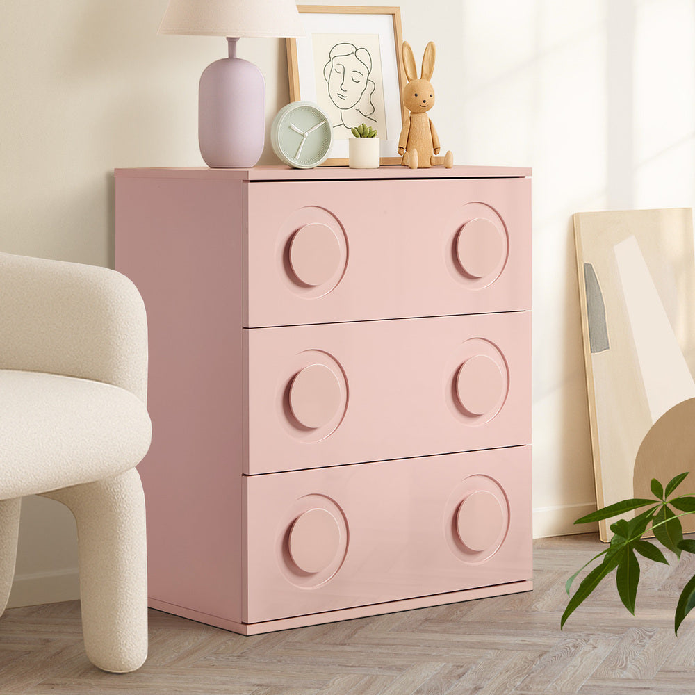 3 Chest of Drawers Cabinet Bedroom Dresser Night Stand Pink