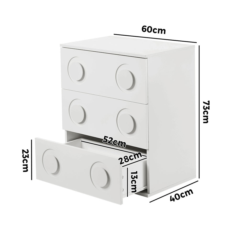 3 Chest of Drawers Cabinet Bedroom Dresser Night Stand White