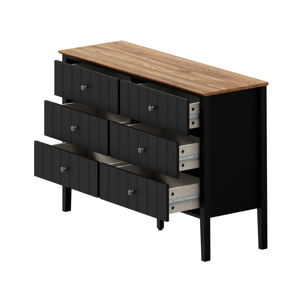 Oikiture 6 Drawer Chest of Drawers Storage Cabinet Farmhouse Black
