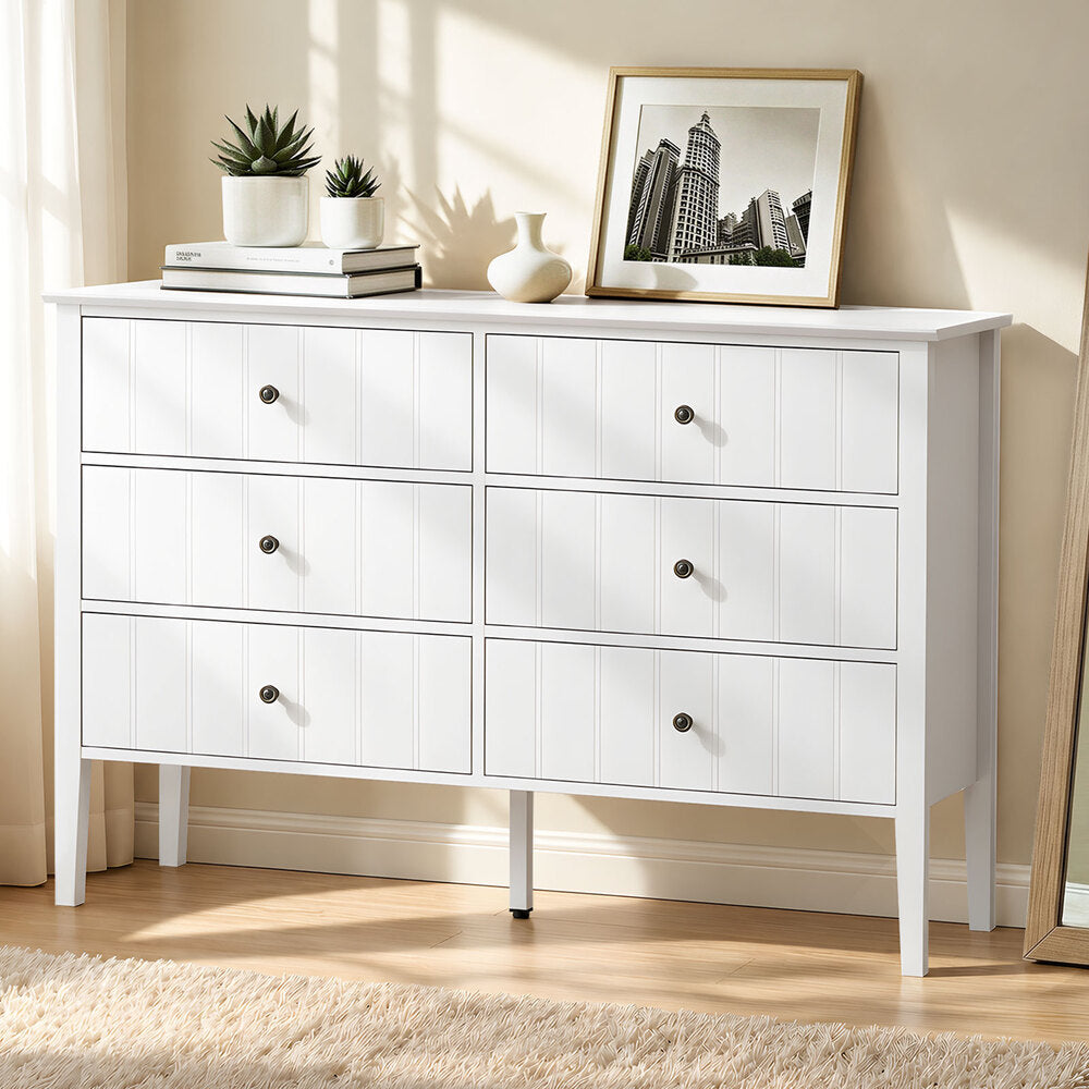 Oikiture 6 Drawer Chest of Drawers Storage Cabinet Farmhouse White