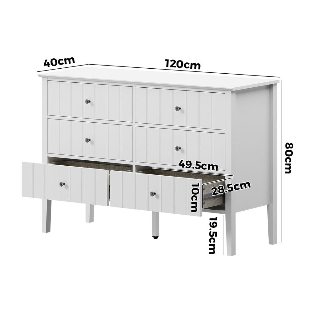 Oikiture 6 Drawer Chest of Drawers Storage Cabinet Farmhouse White
