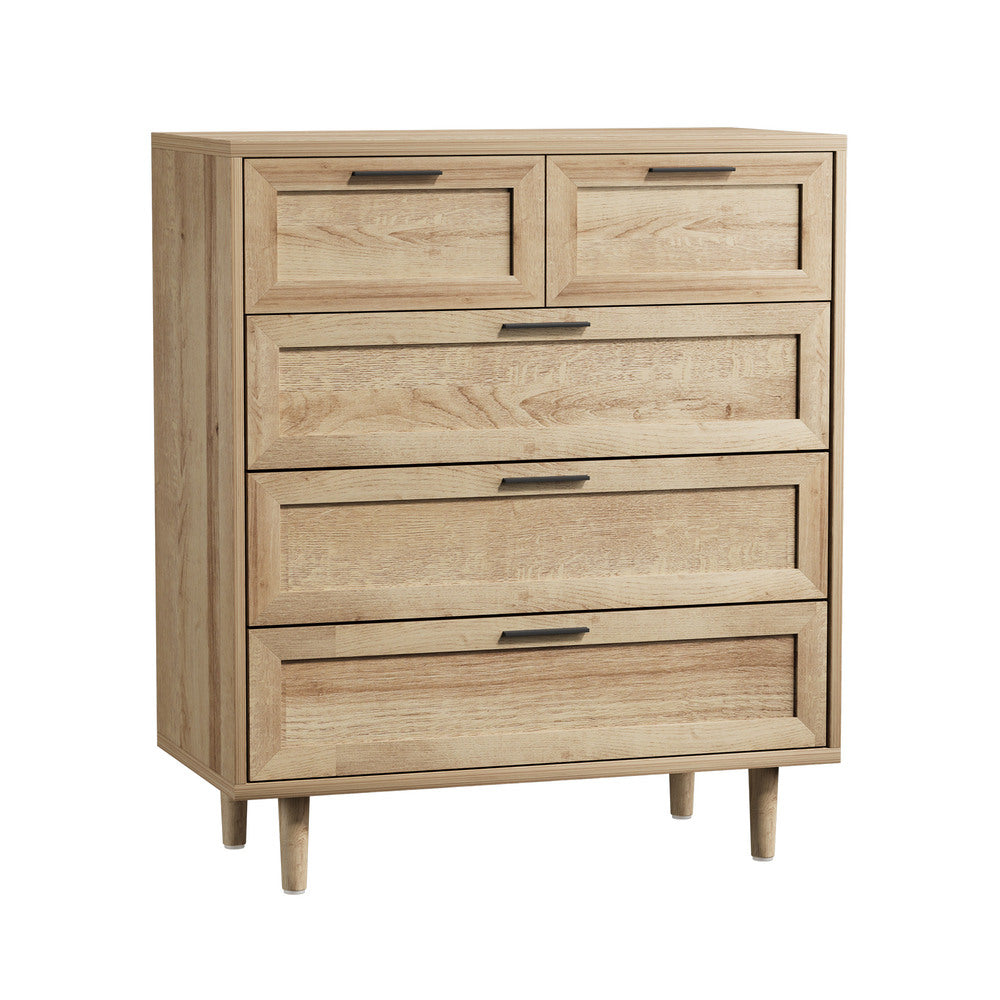 Oikiture 5 Chest of Drawers and 2 Bedside Tables Bedroom Set Natural