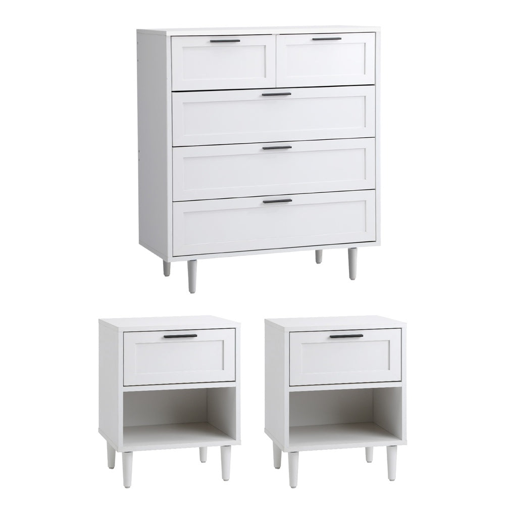 Oikiture Bedroom Set 5 Chest of Drawers and 2 Bedside Tables White