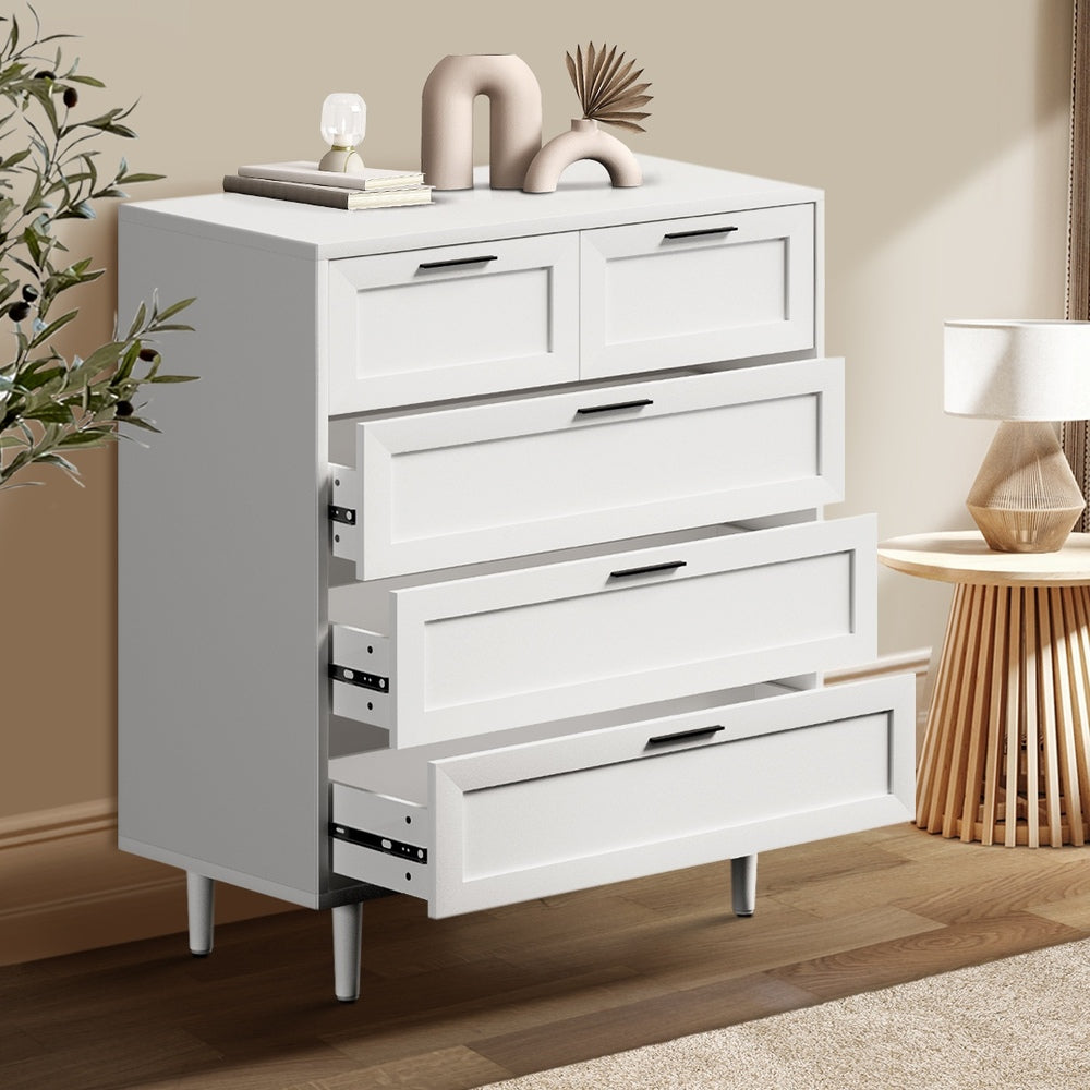 Oikiture Bedroom Set 5 Chest of Drawers and 2 Bedside Tables White