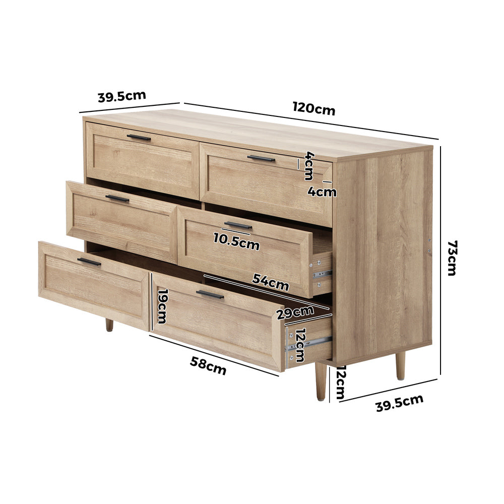 6 Chest of Drawers Dresser Tallboy Natural