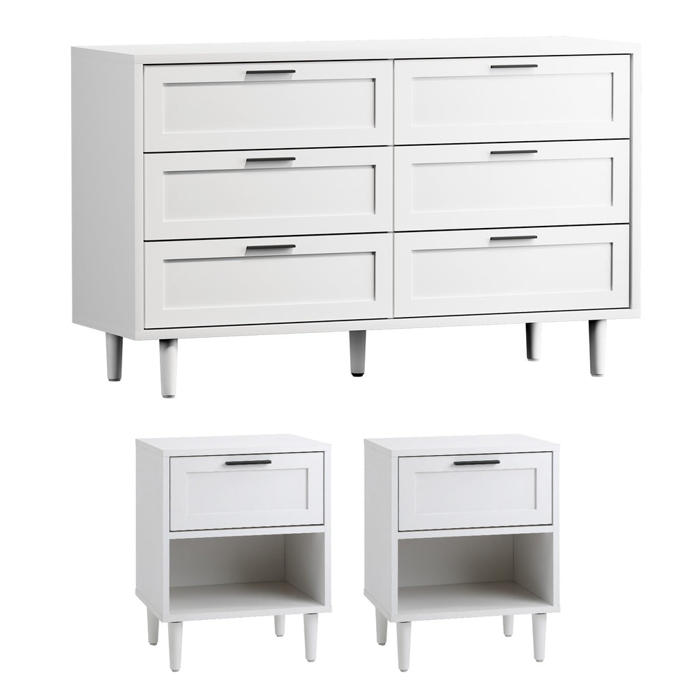 Oikiture Bedroom Set 6 Chest of Drawers and 2 Bedside Tables White