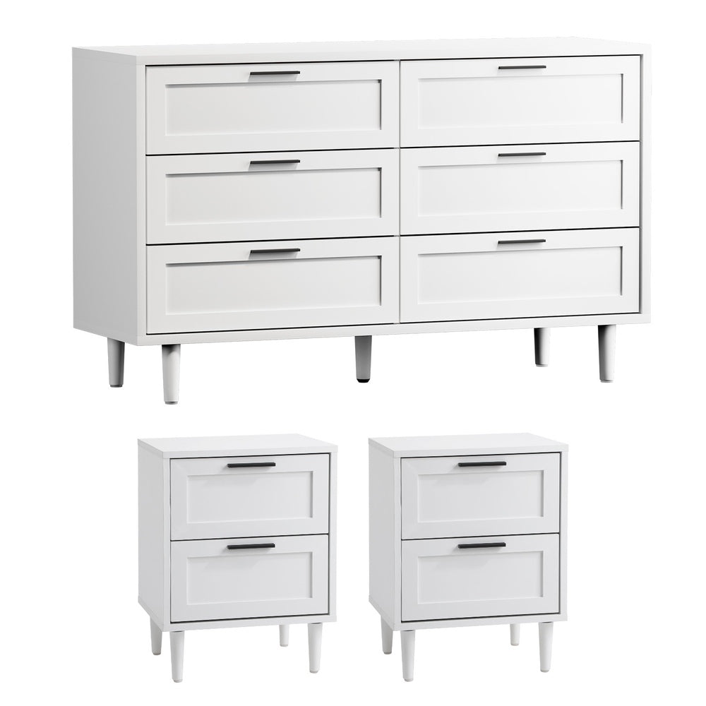 Oikiture 6 Chest of Drawers and 2 Bedside Tables Bedroom Set White