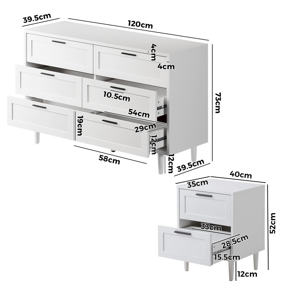 Oikiture 6 Chest of Drawers and 2 Bedside Tables Bedroom Set White