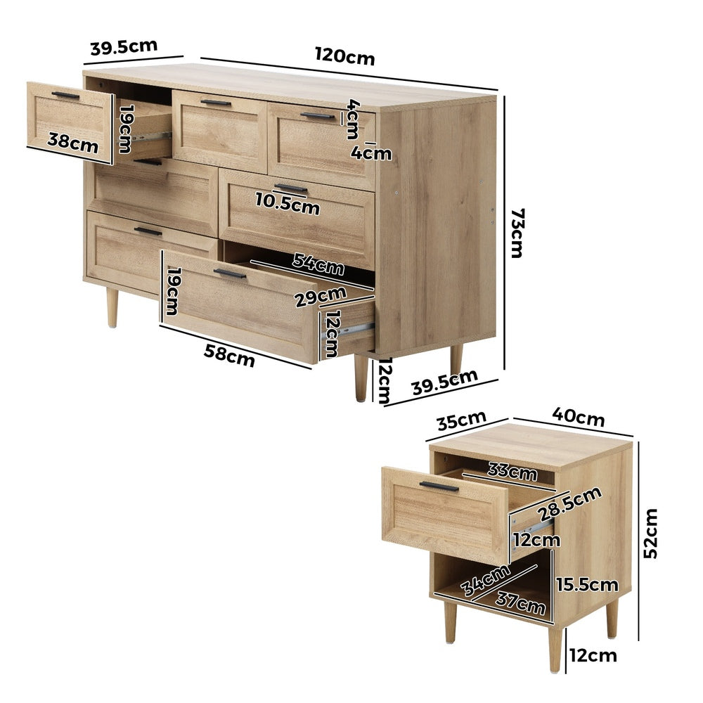 Oikiture 7 Chest of Drawers and 2 Bedside Tables Bedroom Set