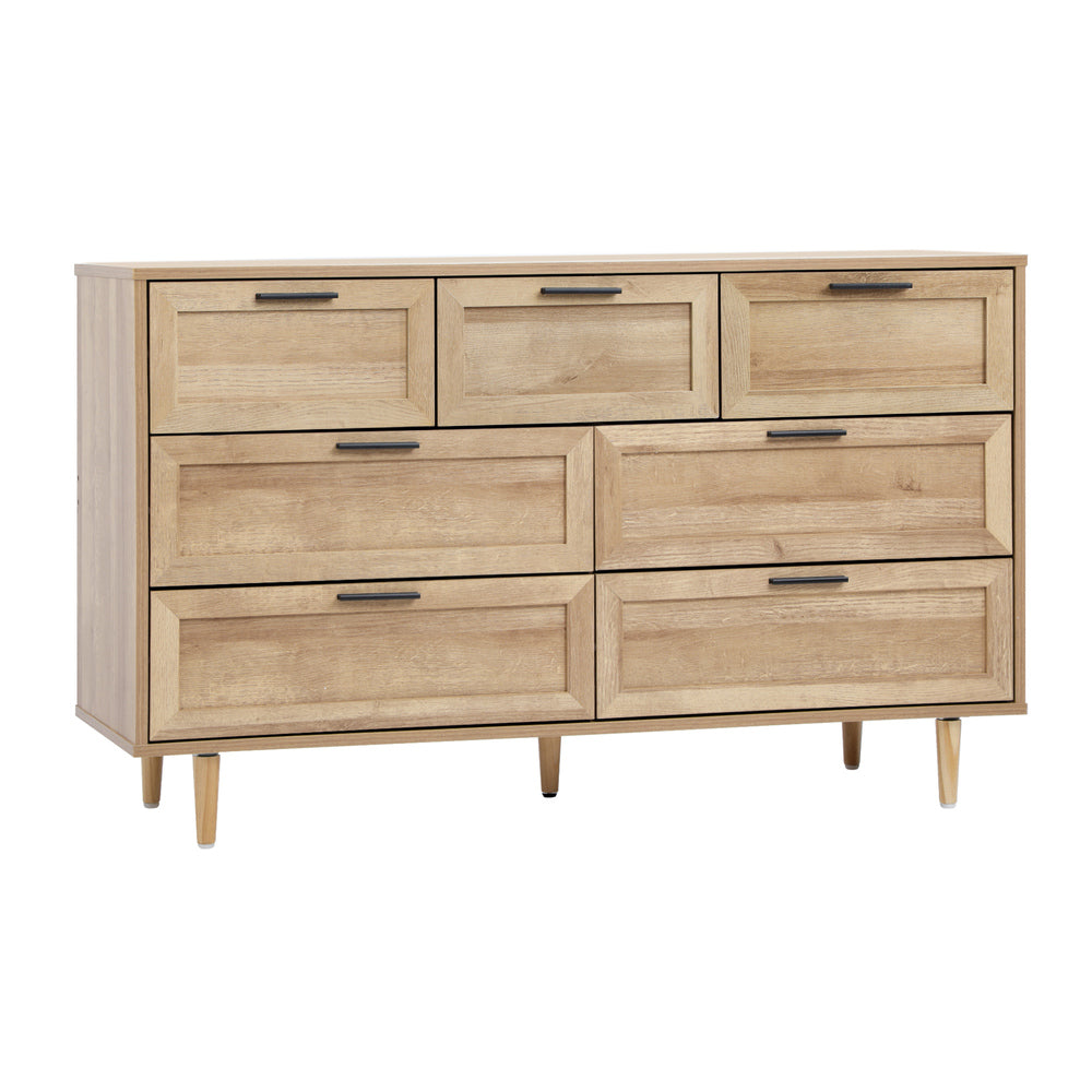 Oikiture 7 Chest of Drawers and 2 Bedside Tables Bedroom Set Natural