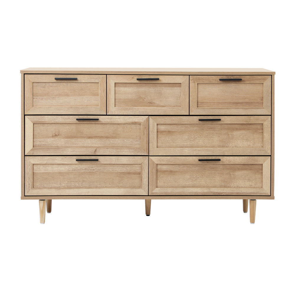 Oikiture 7 Chest of Drawers and 2 Bedside Tables Bedroom Set Natural