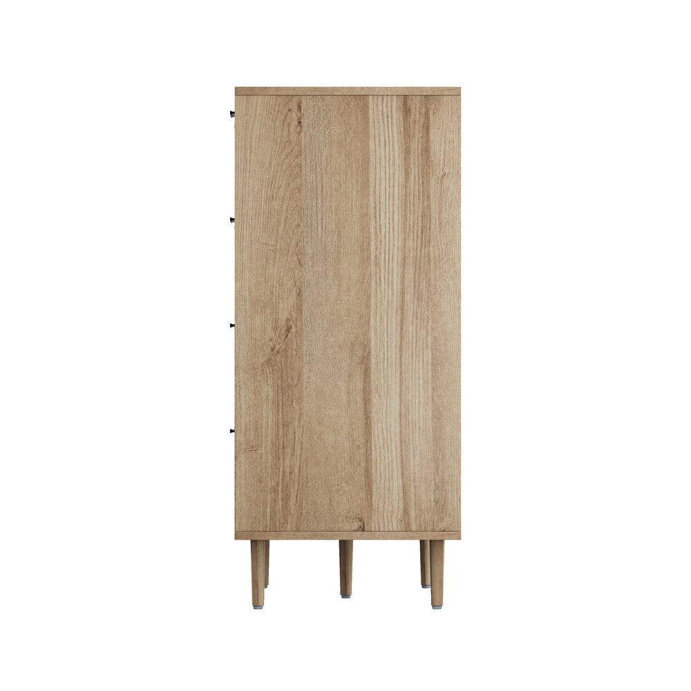 Oikiture 8‑Drawer Chest – Natural, Woodgrain, Sculpted Fronts, 90cm
