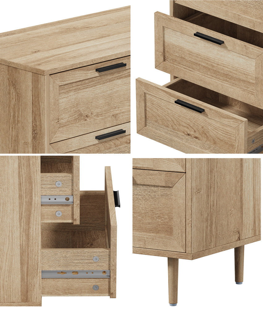 Oikiture 8‑Drawer Chest – Natural, Woodgrain, Sculpted Fronts, 90cm