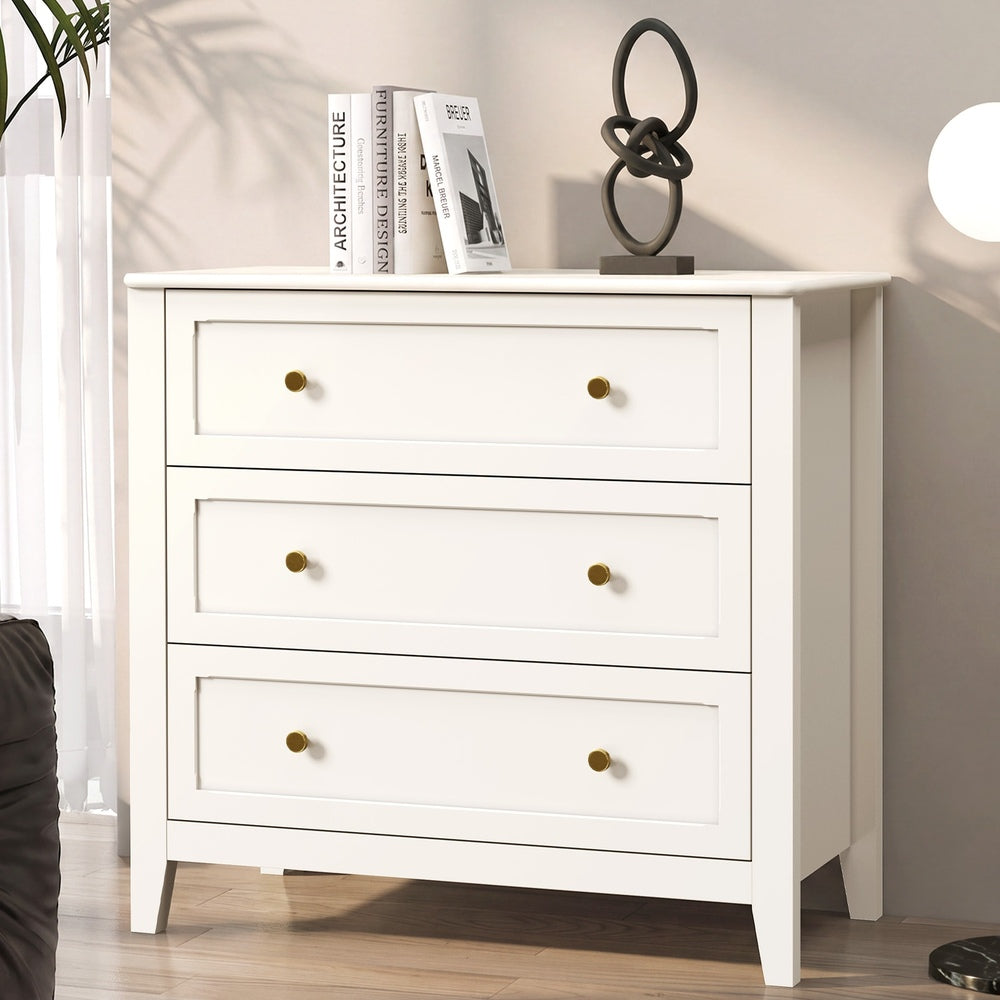 3 Chest Of Drawers Dresser Metal Handle White
