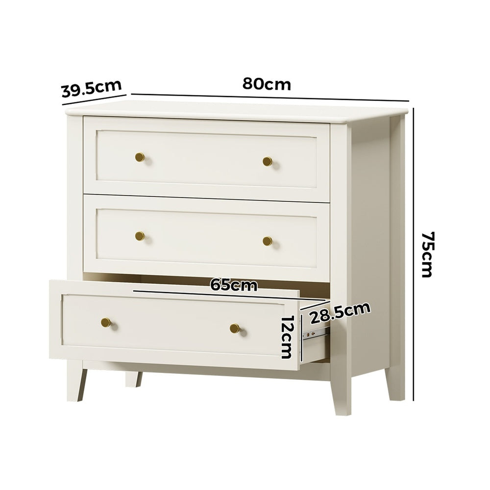 3 Chest Of Drawers Dresser Metal Handle White