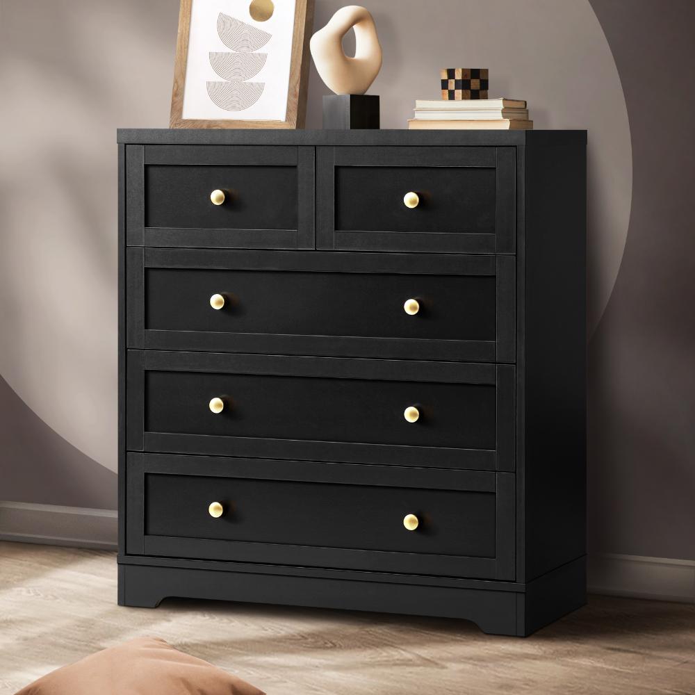 Chest of Drawers with 5 Drawers Black