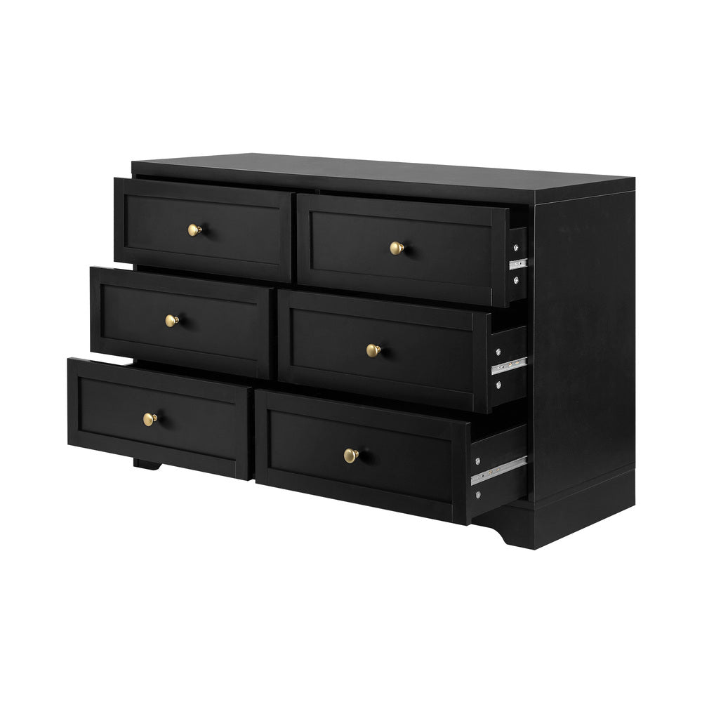 Oikiture 6 Chest of Drawers and Bedside Table Hamptons Furniture Set Black
